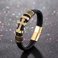 Simple Style Cross Pu Leather Alloy Plating Braid Unisex Bangle sku image 2