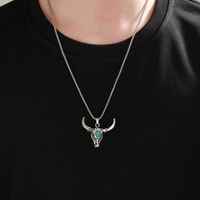 IG Style Simple Style Cattle Zinc Alloy Plating Inlay Turquoise Men's Pendant Necklace main image 4