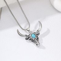 IG Style Simple Style Cattle Zinc Alloy Plating Inlay Turquoise Men's Pendant Necklace sku image 1