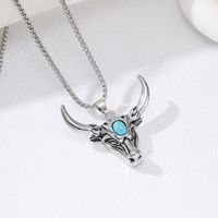 IG Style Simple Style Cattle Zinc Alloy Plating Inlay Turquoise Men's Pendant Necklace main image 3