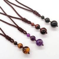 Simple Style Round Artificial Crystal Rope Tiger Eye Beaded Unisex Pendant Necklace main image 5