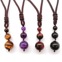 Simple Style Round Artificial Crystal Rope Tiger Eye Beaded Unisex Pendant Necklace main image 1