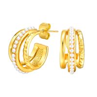 1 Pair Retro C Shape Plating Inlay Brass Artificial Pearls Gold Plated Ear Studs main image 6