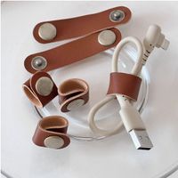 Ins Style Cowhide Leather Ring Data Cable Organizing Box Simple Retro Headset Cable Charging Clasp Cable Storage sku image 2