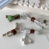 Ins Style Cowhide Leather Ring Data Cable Organizing Box Simple Retro Headset Cable Charging Clasp Cable Storage main image 3