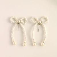 1 Pair Elegant Bow Knot Beaded Plating Artificial Pearl Alloy Ear Studs sku image 2