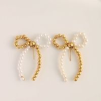 1 Pair Elegant Bow Knot Beaded Plating Artificial Pearl Alloy Ear Studs sku image 9