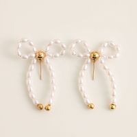1 Pair Elegant Bow Knot Beaded Plating Artificial Pearl Alloy Ear Studs sku image 3