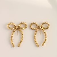 1 Pair Elegant Bow Knot Beaded Plating Artificial Pearl Alloy Ear Studs sku image 5