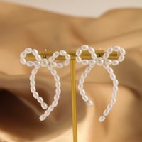 1 Pair Elegant Bow Knot Beaded Plating Artificial Pearl Alloy Ear Studs main image 3