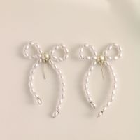 1 Pair Elegant Bow Knot Beaded Plating Artificial Pearl Alloy Ear Studs sku image 7