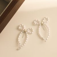 1 Pair Elegant Bow Knot Beaded Plating Artificial Pearl Alloy Ear Studs main image 4