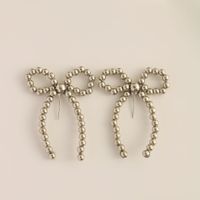 1 Pair Elegant Bow Knot Beaded Plating Artificial Pearl Alloy Ear Studs sku image 6