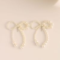 1 Pair Elegant Bow Knot Beaded Plating Artificial Pearl Alloy Ear Studs sku image 8