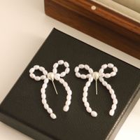 1 Pair Elegant Bow Knot Beaded Plating Artificial Pearl Alloy Ear Studs main image 5
