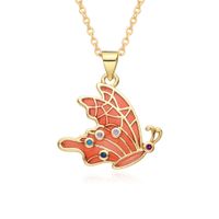 Copper IG Style Simple Style Butterfly Enamel Plating Inlay Zircon Pendant Necklace sku image 3