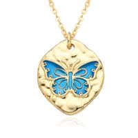 Copper IG Style Simple Style Butterfly Enamel Plating Inlay Zircon Pendant Necklace sku image 4
