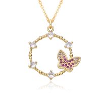 Copper Sweet Butterfly Plating Inlay Zircon Pendant Necklace sku image 4