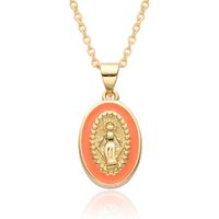 Copper Simple Style Oval Enamel Pendant Necklace sku image 3