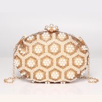 Gold Pu Leather Flower Oval Evening Bags sku image 1