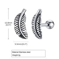 1 Pair Retro Punk Feather Stoving Varnish 201 Stainless Steel Ear Studs sku image 1
