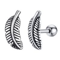 1 Pair Retro Punk Feather Stoving Varnish 201 Stainless Steel Ear Studs main image 8