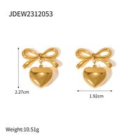 1 Paar Einfacher Stil Herzform Bogenknoten Überzug Edelstahl 304 18 Karat Vergoldet Tropfenohrringe sku image 2