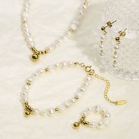 Elegant Simple Style Round 18K Gold Plated Freshwater Pearl Titanium Steel Wholesale Bracelets Earrings Necklace main image 1