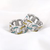 304 Stainless Steel Exaggerated Rock Cool Style Polishing Inlay Geometric Rhinestones Wide Band Rings main image 1