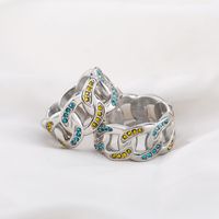 304 Stainless Steel Exaggerated Rock Cool Style Polishing Inlay Geometric Rhinestones Wide Band Rings main image 4