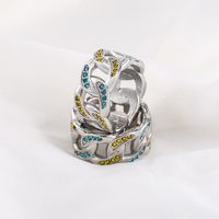304 Stainless Steel Exaggerated Rock Cool Style Polishing Inlay Geometric Rhinestones Wide Band Rings main image 6