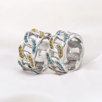 304 Stainless Steel Exaggerated Rock Cool Style Polishing Inlay Geometric Rhinestones Wide Band Rings main image 7