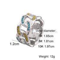 304 Stainless Steel Exaggerated Rock Cool Style Polishing Inlay Geometric Rhinestones Wide Band Rings main image 2