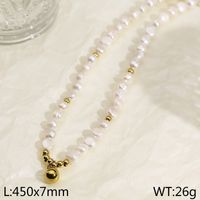 Elegant Simple Style Round 18K Gold Plated Freshwater Pearl Titanium Steel Wholesale Bracelets Earrings Necklace sku image 8