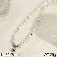 Elegant Simple Style Round 18K Gold Plated Freshwater Pearl Titanium Steel Wholesale Bracelets Earrings Necklace sku image 7
