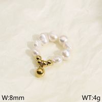 Elegant Simple Style Round 18K Gold Plated Freshwater Pearl Titanium Steel Wholesale Bracelets Earrings Necklace sku image 4