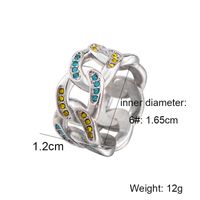 304 Stainless Steel Exaggerated Rock Cool Style Polishing Inlay Geometric Rhinestones Wide Band Rings sku image 1