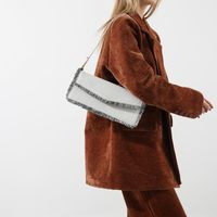 Women's Denim Solid Color Classic Style Streetwear Tassel Sewing Thread Flip Cover Shoulder Bag sku image 2