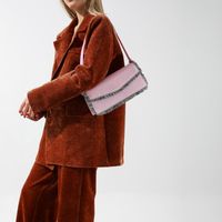Women's Denim Solid Color Classic Style Streetwear Tassel Sewing Thread Flip Cover Shoulder Bag sku image 4
