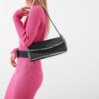 Women's Denim Solid Color Classic Style Streetwear Tassel Sewing Thread Flip Cover Shoulder Bag sku image 5