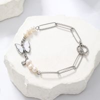 Elegant Simple Style Solid Color Butterfly Stainless Steel Shell Zircon Bracelets In Bulk main image 4