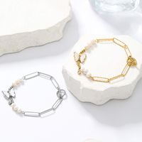 Elegant Simple Style Solid Color Butterfly Stainless Steel Shell Zircon Bracelets In Bulk main image 3