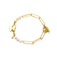 Elegant Simple Style Solid Color Butterfly Stainless Steel Shell Zircon Bracelets In Bulk main image 6