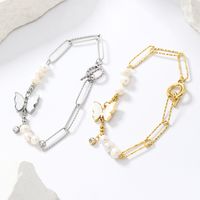 Elegant Simple Style Solid Color Butterfly Stainless Steel Shell Zircon Bracelets In Bulk main image 1