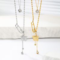 Stainless Steel Elegant Plating Inlay Solid Color Butterfly Zircon Pendant Necklace main image 7