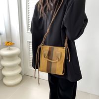 Women's Cloth Color Block Vintage Style Classic Style Sewing Thread Magnetic Buckle Shoulder Bag sku image 3