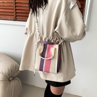 Women's Cloth Color Block Vintage Style Classic Style Sewing Thread Magnetic Buckle Shoulder Bag sku image 5