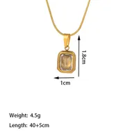 304 Stainless Steel 18K Gold Plated IG Style Simple Style Polishing Plating Inlay Square Artificial Rhinestones Pendant Necklace main image 2