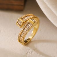 Wholesale Simple Style Geometric Solid Color Copper Plating Inlay Zircon Open Rings sku image 5