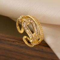 Wholesale Simple Style Geometric Solid Color Copper Plating Inlay Zircon Open Rings main image 3
